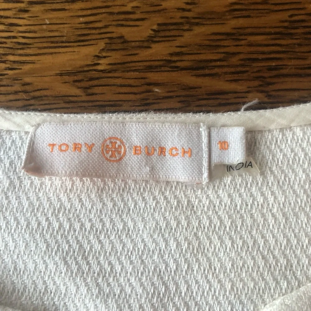 Tory Burch “Avery” Tunic with Navy Embroidery, and Multi-Colored Striped Body